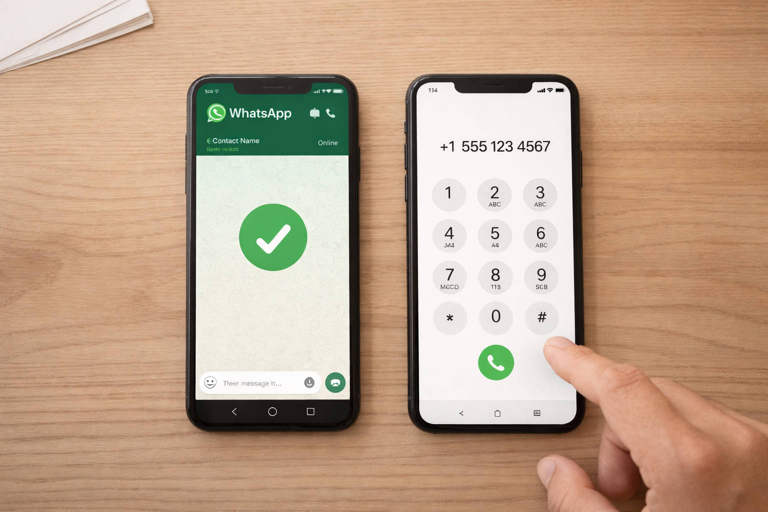 Contact par téléphone et WhatsApp